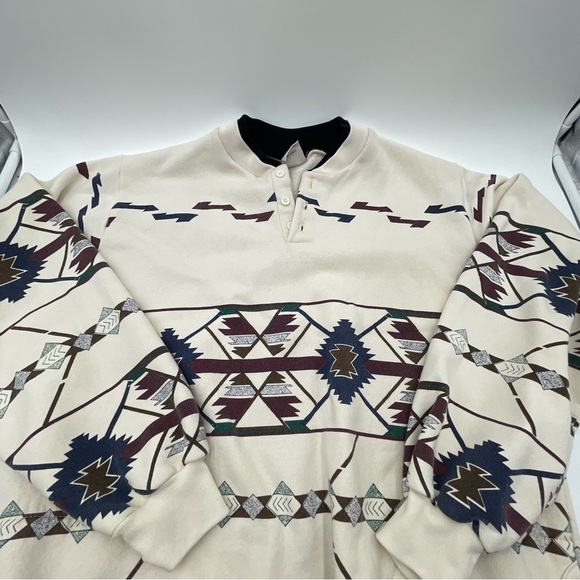 VTG 90’s Native Southwestern Aztec Sweatshirt Button Pullover Mens Large - Picture 6 of 15
